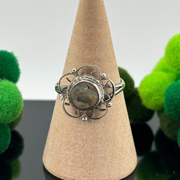 Vintage 925 Silver Abalone Ring - Picture 1 of 4